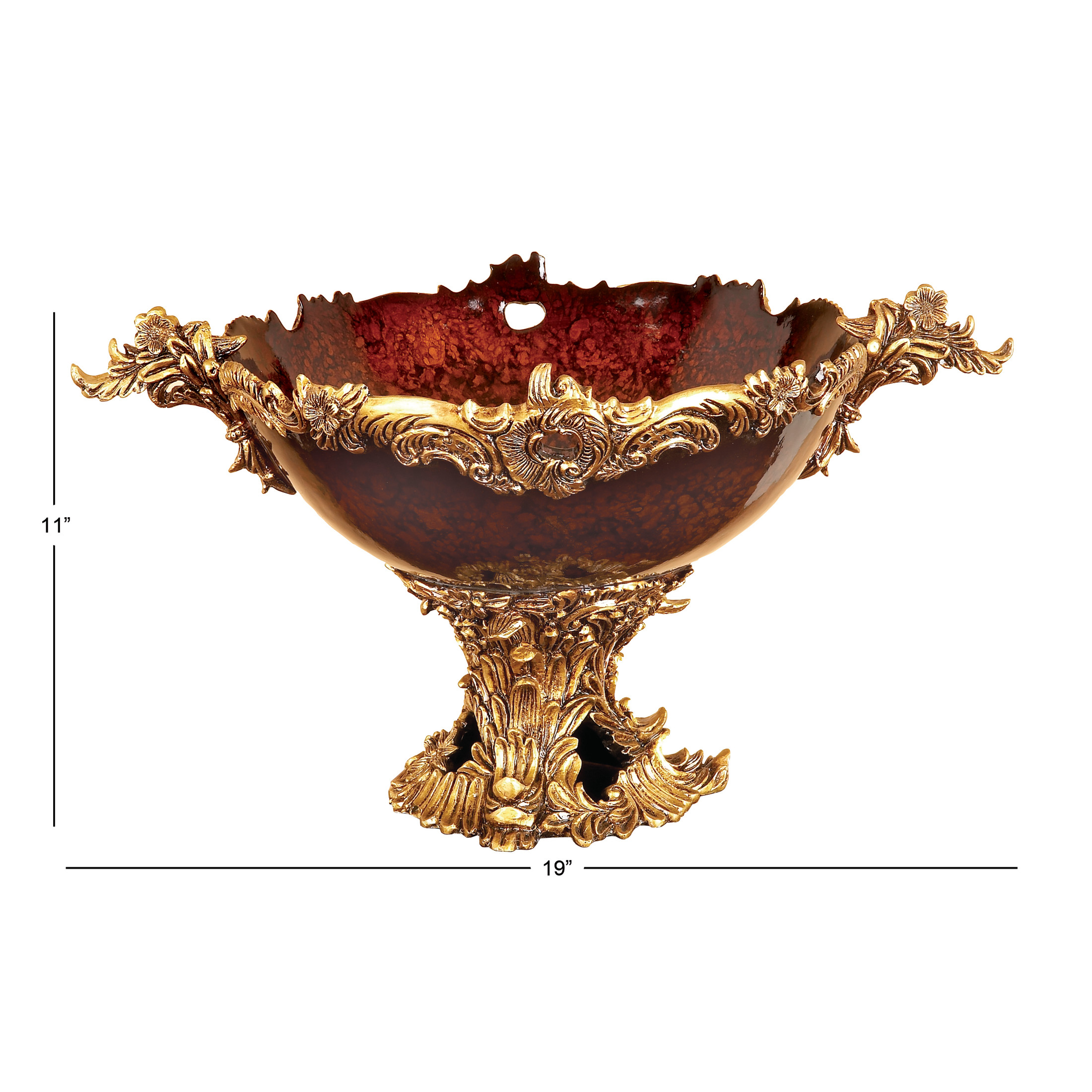 DecMode 14" Oval Intricately Carved Arabesque Leaf Gold Polystone Decorative Bowl