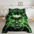 thumbnail image 2 of Erosebridal Gothic Skull Bedding Comforter Set, Neon Lightning Comforter Sets , Black Green Reversible Down Comforter, Ultra Soft Room Decor, 2 Pieces, 2 of 8