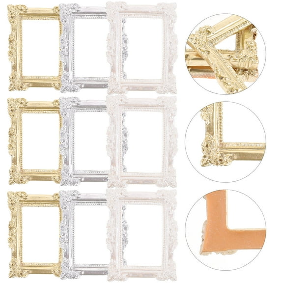 OHOIOLLA 9Pcs Mini Resin Picture Frames Gold for Diy Crafts Material and Phone Case Decoration 1.85X1.29X0.16In