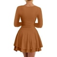 thumbnail image 2 of Women's Square Neck Ruffle Hem Mini Dress Ruched Waist Long Sleeve Short Party Dresses, 2 of 7