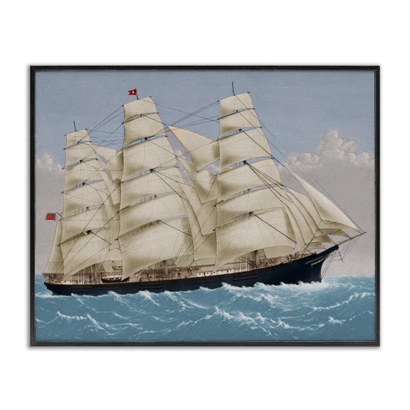 Stupell Industries Tropical Nautical Ship Sailing Black Framed Giclee Art, 30 x 24, by Corinne Haig