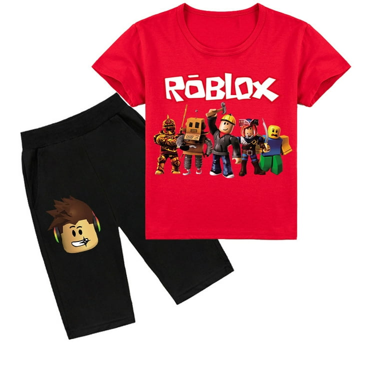 Bzdaisy ROBLOX Short Sleeve T-Shirt Shorts Set for Kids - Fun Gaming Theme  Clothes for Boys and Girls Aged 4-12 