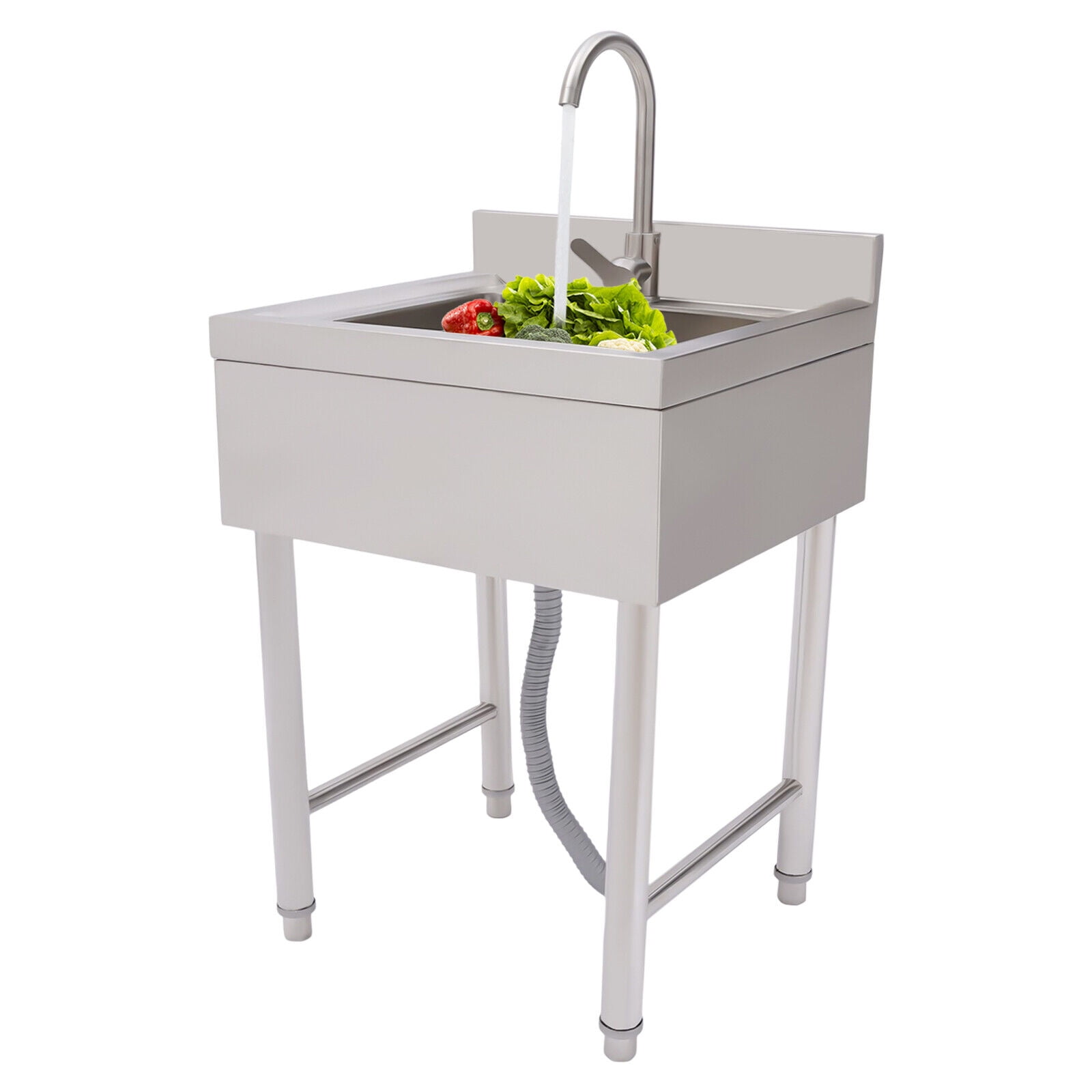 Miumaeov 1 Compartment Commercial Stainless Steel Sink Free Standing Single Bowl Kitchen Utility Sink Washing Hand Basin with Faucet,Storage Shelve, Laundry Tub