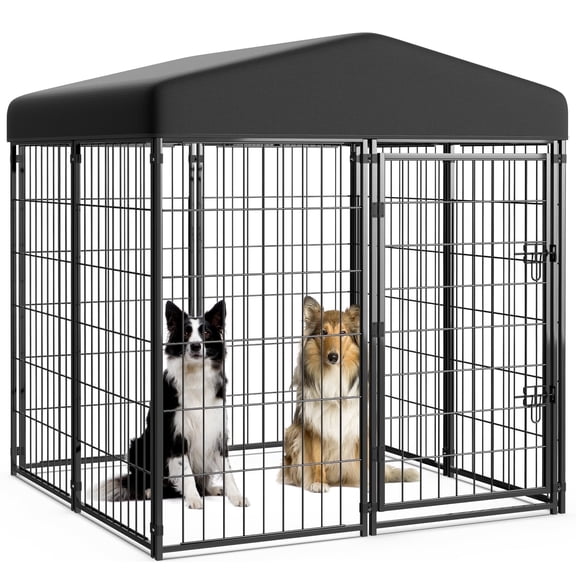 Anyask 4FT x 4FT x 4.5FT Large Dog Kennel Playpen with UV-Resistant Waterproof Roof, Heavy Duty Metal Outdoor Pet Crate Fence for Cat Duck Chicken