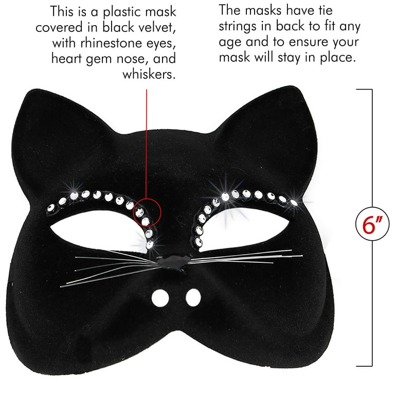Women's Masquerade Mask Rhinestone Cat Black