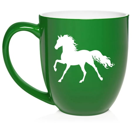 

Horse Ceramic Coffee Mug Tea Cup Gift for Her Him Wife Husband Friend Boss Birthday Cute Housewarming Family Equestrian Horseback Riding National Horse Day Horse Lover (16oz Green)