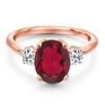 thumbnail image 3 of Gem Stone King 3.36 Ct Oval Red Mystic Quartz White Topaz 18K Rose Gold Plated Silver Ring, 3 of 6