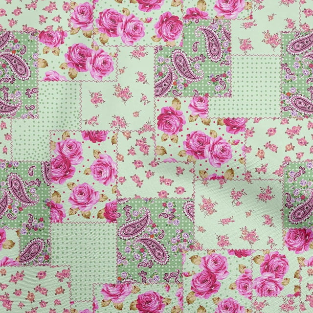 oneOone Cotton Flex Light Green Fabric Florals Craft Projects Decor Fabric Printed By The Yard 40 Inch Wide