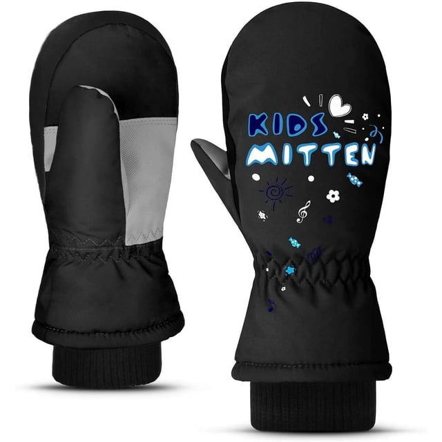 Guantes de esquí de invierno para niños, guantes de nieve térmicos impermeables y cálidos para correr, esquiar, ciclismo, deportes al aire libre para niños y niñas de 4 a 6 años (negro) oso de fresa Electrónica