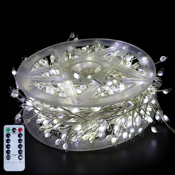 Led Copper Wire Firecracker Light String for Christmas Tree, 8 Mode Holiday Decoration Atmosphere Lights for Wreath Fireplace Wedding Decorations (True White, 9.84ft-100 Lights-Battery Box)
