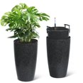 thumbnail image 1 of QinaQin Juego de 2 macetas altas autorriego de 22'' y 16'' para interior y exterior – Plástico resistente blanco y negro – Drenaje incorporado y monitor de nivel de agua – Ideales para patio, porche, 1 of 9