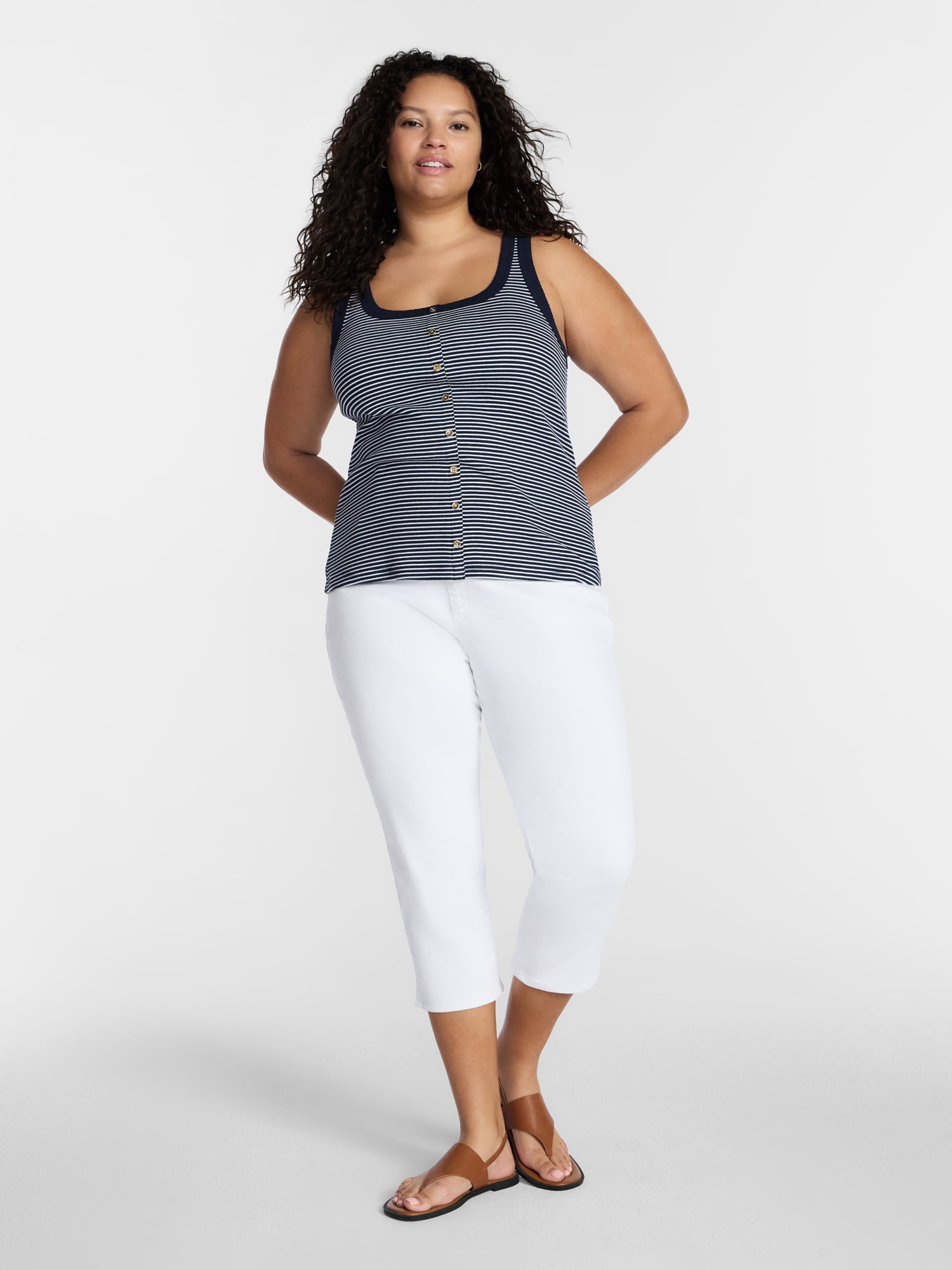 Terra & Sky Women’s Plus Size Button Through Tank, Sizes 0X-4X