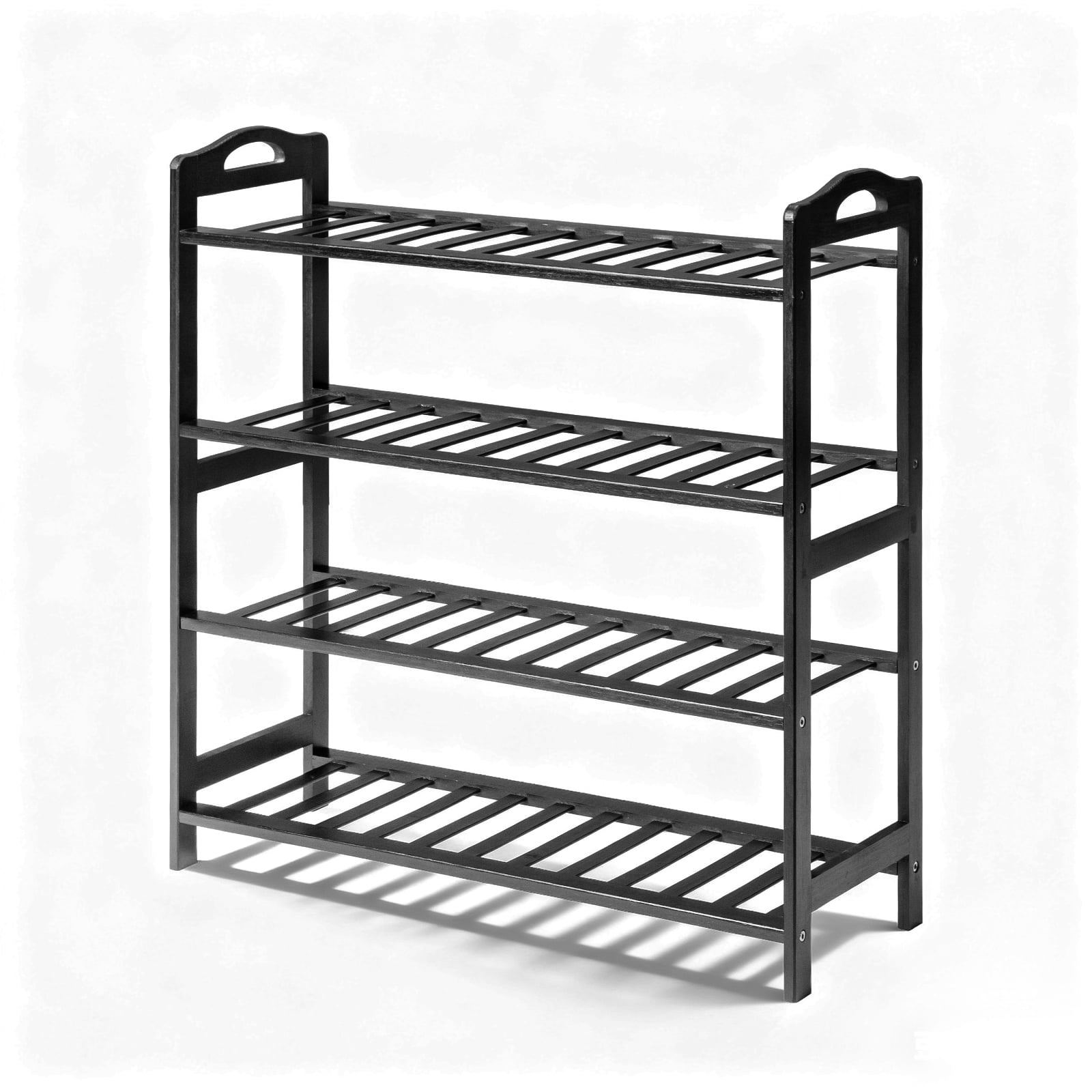 Zimtown Natural Bamboo 4 Tiers Shoe Rack Shoe Storage Organizer 12-Batten Free Standing Shoe Tower Shoe Shelf Shoe Cabinet for Entryway Hallway Living Room Closet, Black