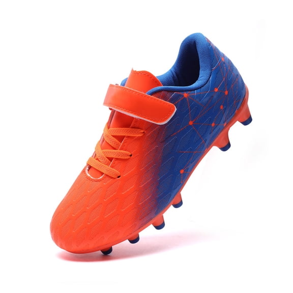 Kids Soccer Cleats Boys Girls Athletic Outdoor Youth Firm Ground Football Shoes Lightweight Hook and Loop Closure Shoe
