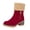 Red, variant on Suede Ankle Boots for Women Warm Fur Lined Side Zipper Chunky Mid Heel Winter Snow Shoes