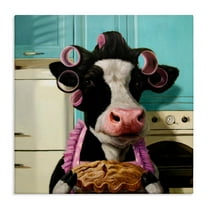 Stupell Industries Glamorous Farm Cow Baking Pie Hair Rollers Canvas Wall Art, 17 x 17, Design by Lucia Heffernan