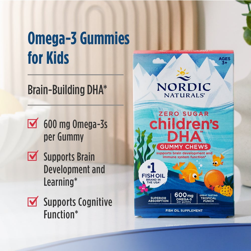 Nordic Naturals Children's DHA Gummies, 600 Mg, EPA & DHA , Non-GMO, 30 Ct