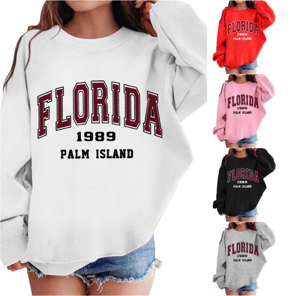 Oiyii Big Girl's Oversized Sweatshirt Letter Graphic Crewneck Long Sleeve Retro Casual Pullover Tops,White