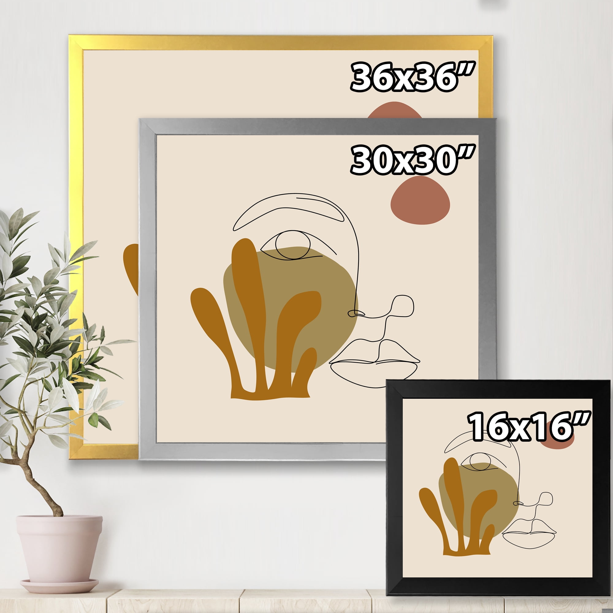 Designart 'One Line Art Portrait of Female In Terracotta Tones' Modern Framed Art Print