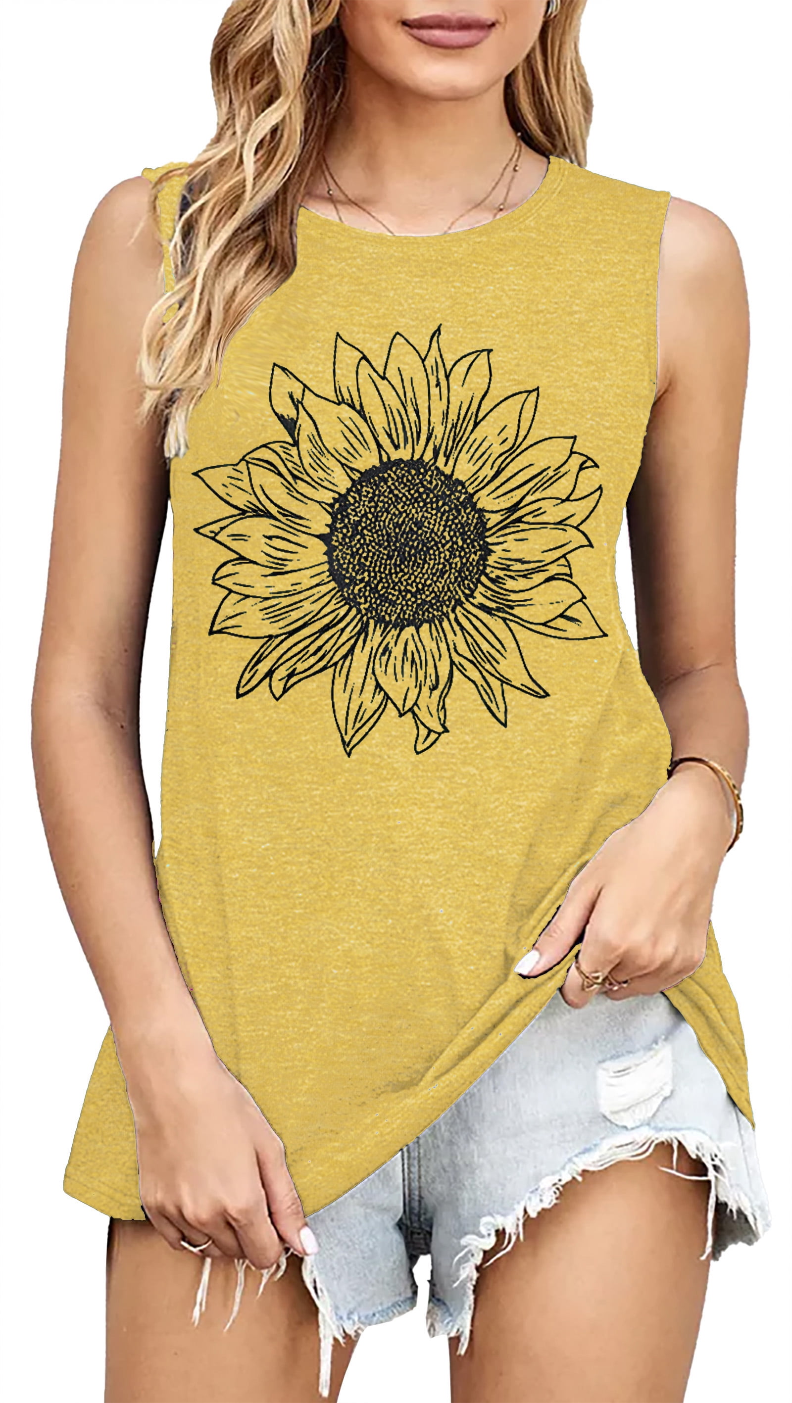 Sunflower Graphic Tank Tops for Women Summer Sleeveless Tee Shirts Boho