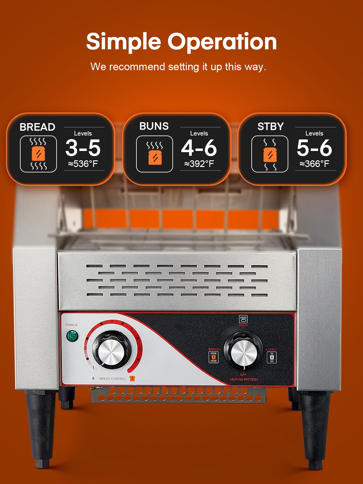 Conveyor Toaster, 350 Slices/Hour Commercial Toaster with Dual Heating Tube, 7 Browning Levels