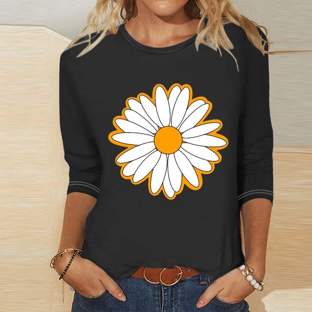 Fiudx Ofertas Flash Del Día Solo En Línea Camiseta Estampada a La Moda para Mujer, Blusa de Mangas 3/4, Tops Informales con Cuello Redondo