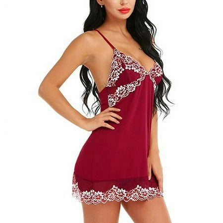 Sinhoon Womens Sexy Satin Lingerie Sleepwear Night Gown Babydoll Dress Nightie Robe