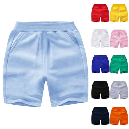 Eltusu Boys Cotton Athletic Shorts Casual Relaxed Fit Soft Elastic Waist Summer Shorts Light Blue Size 1-12 T