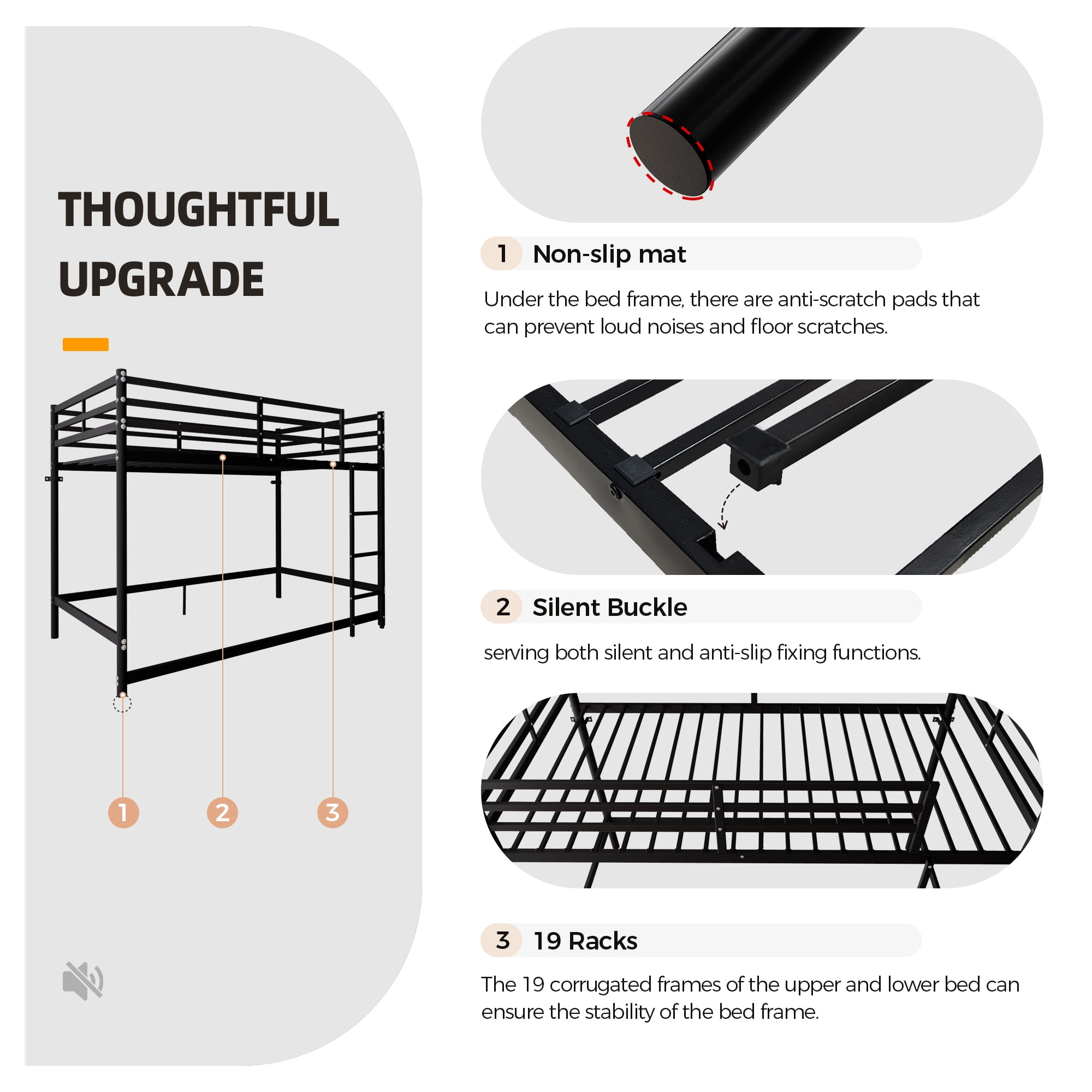 Mintazer Twin Over Twin Metal Bunk Bed with Ladder and Guardrails for Bedroom, Black