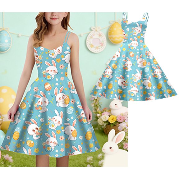 Teen Dresses For Girls Easter Outfit Round Neck Tank Top Summer Dresses For Kids Girls Size 13-14 Years Clothes