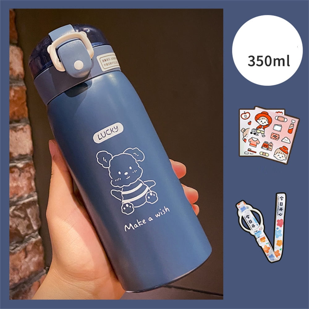 Y.Byani Stainless Steel Water Bottle For Kids Baby Children Student  Portable Teddy Bear Vacuum Flask With Straw 17oz/500ml (Blue)