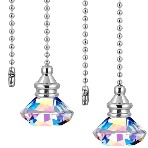 2 Pieces Pull Chain Ceiling Fan Ornaments Light Crystal Pull Chain Extension Decorative,1 Meter Long Each(Rainbow Color)