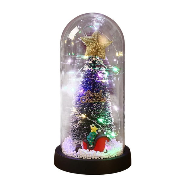 Árbol de Navidad en cúpula de cristal Árbol de Navidad de mesa Árbol de Navidad con luces en cúpula de cristal para Navidad Decoración navideña para interiores Escritorio