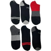 Fila Men's 6-Pack Color Block Stripes Half Cushion No Show Socks Black