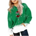 thumbnail image 3 of lcziwo Gifts for Girls Christmas Graphic Cute Hooded Sweatshirts Fashion Wine Glass Print Long Sleeve Hoodies with Kangaroo Pocket, Green, 140, 3 of 7