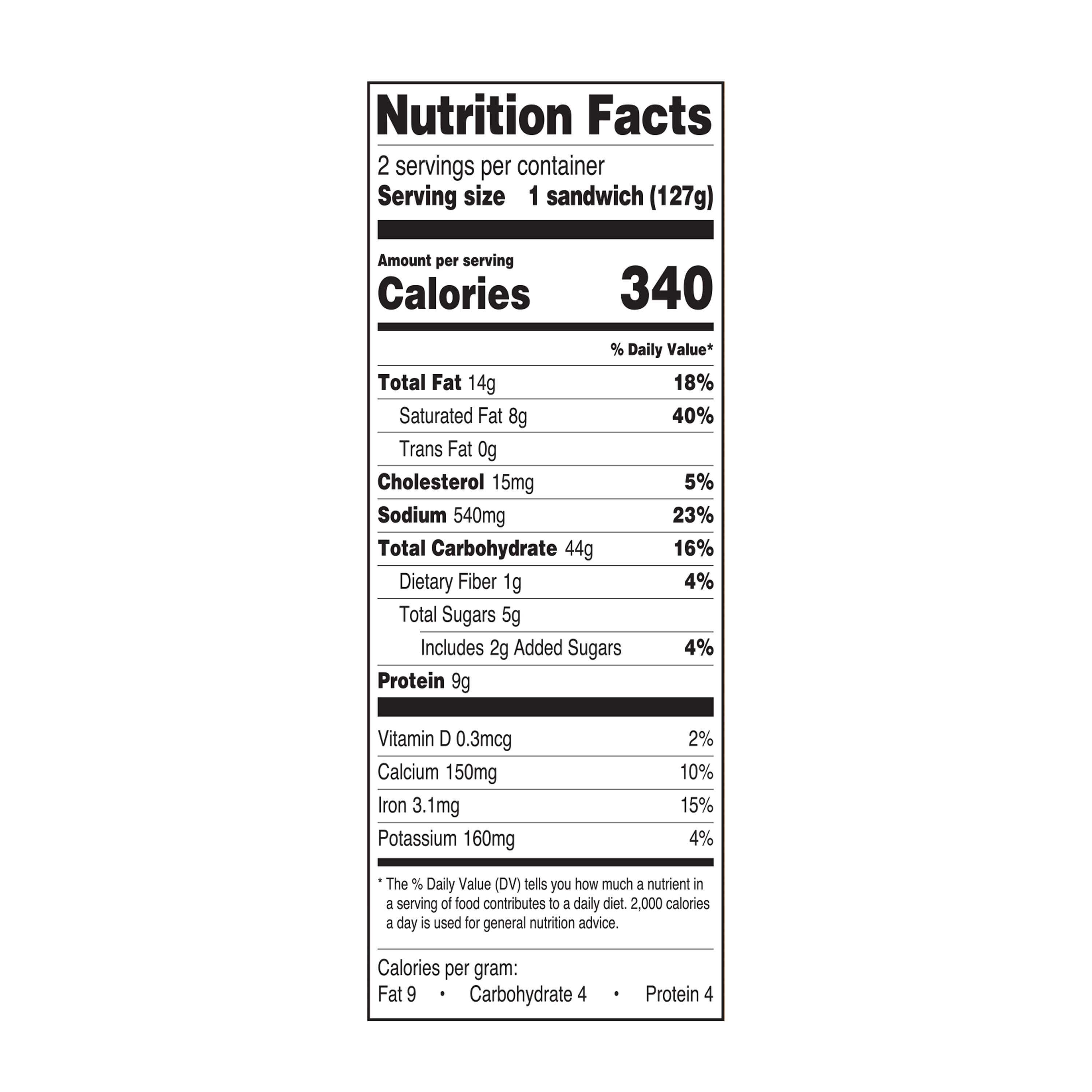 Great Value Ham & Cheese Filled Sandwiches, 9 oz, 2 Count (Frozen)