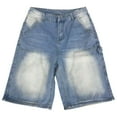 thumbnail image 3 of Jean Shorts Men Baggy Hip Hop Elastic Waist Drawstring Wide Leg Knee Length Denim Bermuda Shorts with Pockets Loose Fit Summer Streetwear Casual Mens Denim Shorts Blue L, 3 of 7