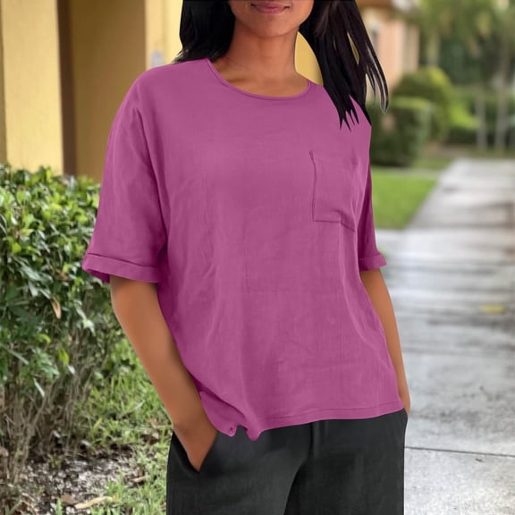 Roncen Women's Short Sleeve T-Shirts Casual Crewneck Tees with Pocket Summer Basic To