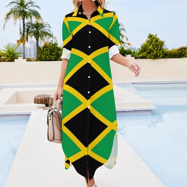 Jamaican National Flag Long Sleeved Shirt Dress women's clothing trend elegant dresses plus sizes - Walmart.com Jamaican National Flag Long Sleeved Shirt Dress women's clothing trend elegant dresses plus sizes - Walmart.com