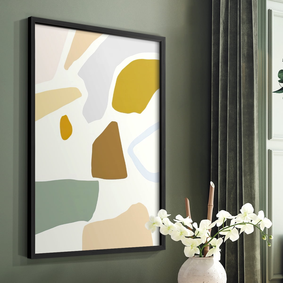 Pastel Splotches II Framed Print in Black Solid Wood Framed Print No Nail Hanging