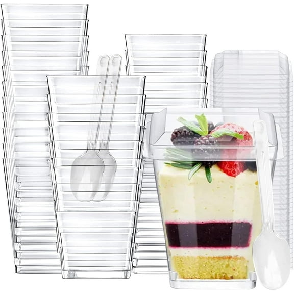 JUMRHFAN 50 Pack 5 oz Plastic Dessert Cups with Lids and Spoons, Parfait Cups with Lids for Appetizers, Mini Dessert Cups with Spoons, Dessert Shooter Cups for Puddings, Mousse, Parfait Ice Cream