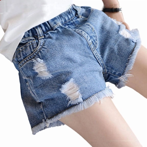 WOYY Little Girls Ripped Distressed Jean Shorts Casual Elastic Waist Stretch Denim Shorts