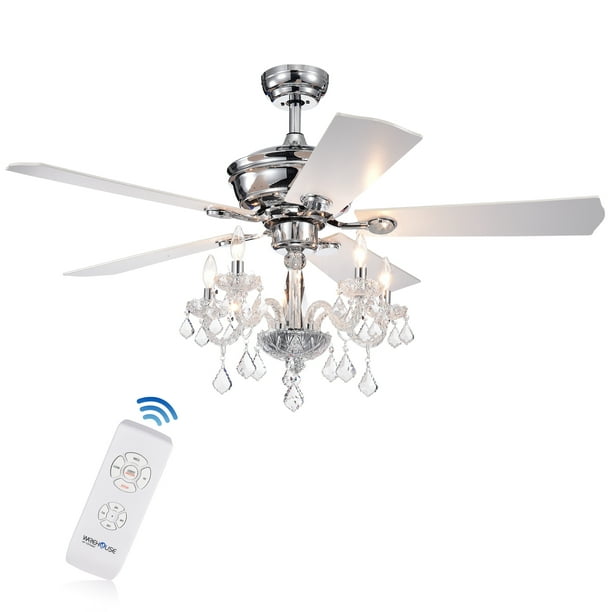 5 Light Chrome Lighted Ceiling Fans, 52 Ceiling Fan With Remote White