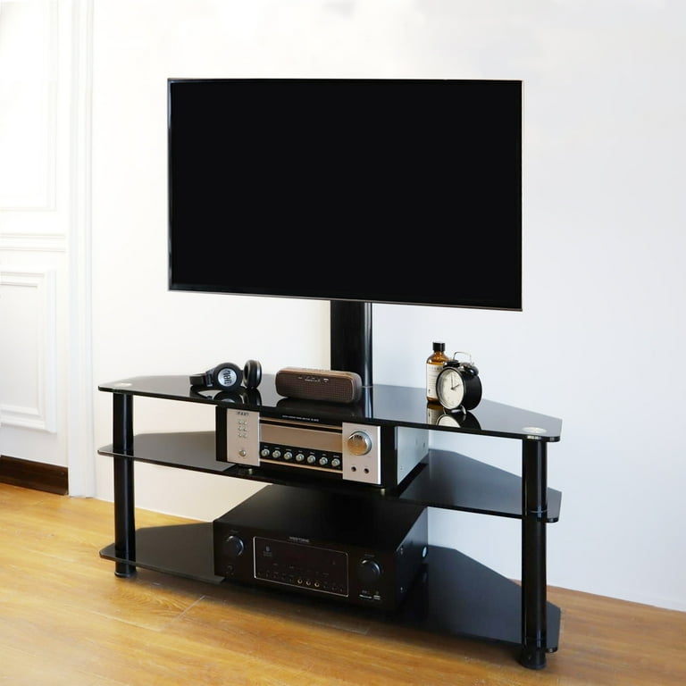 Black glass tv stand 75 inch discount
