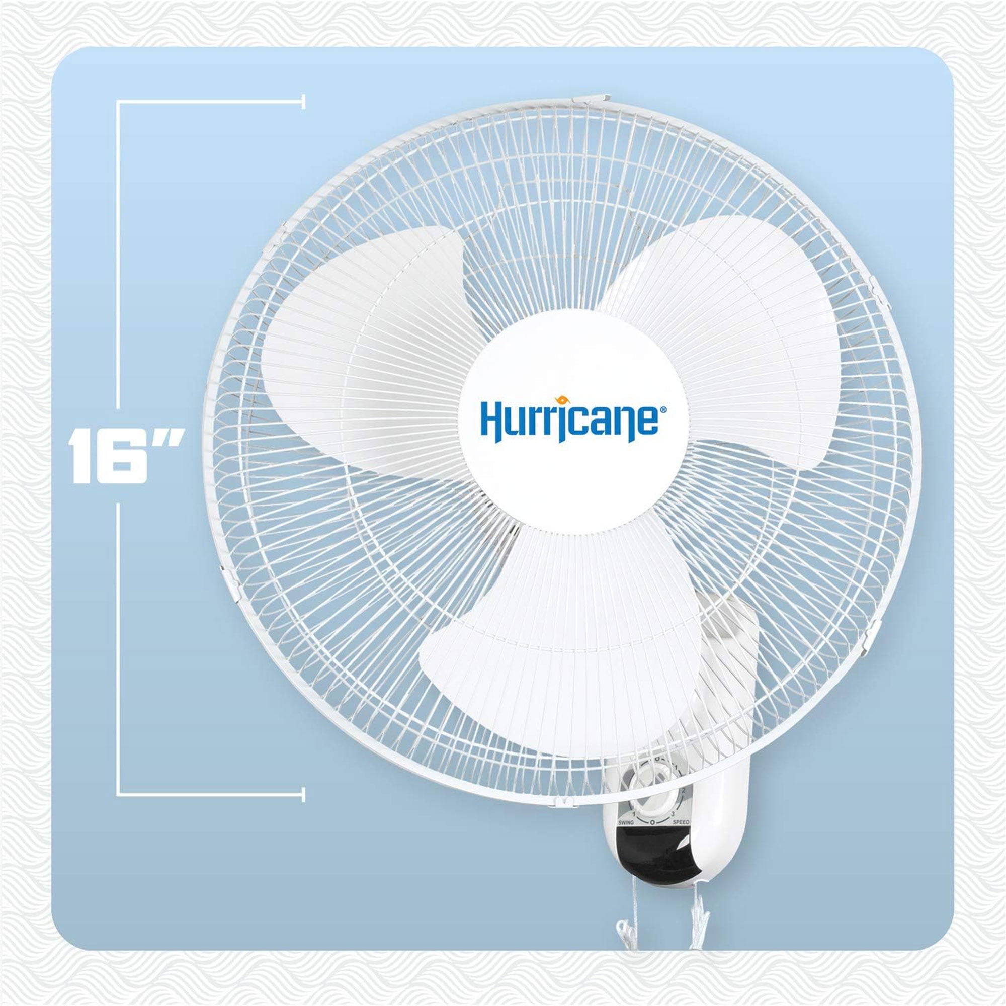 Hurricane Classic 16 Inch 90 Degree Oscillating Wall Mounted Fan, White