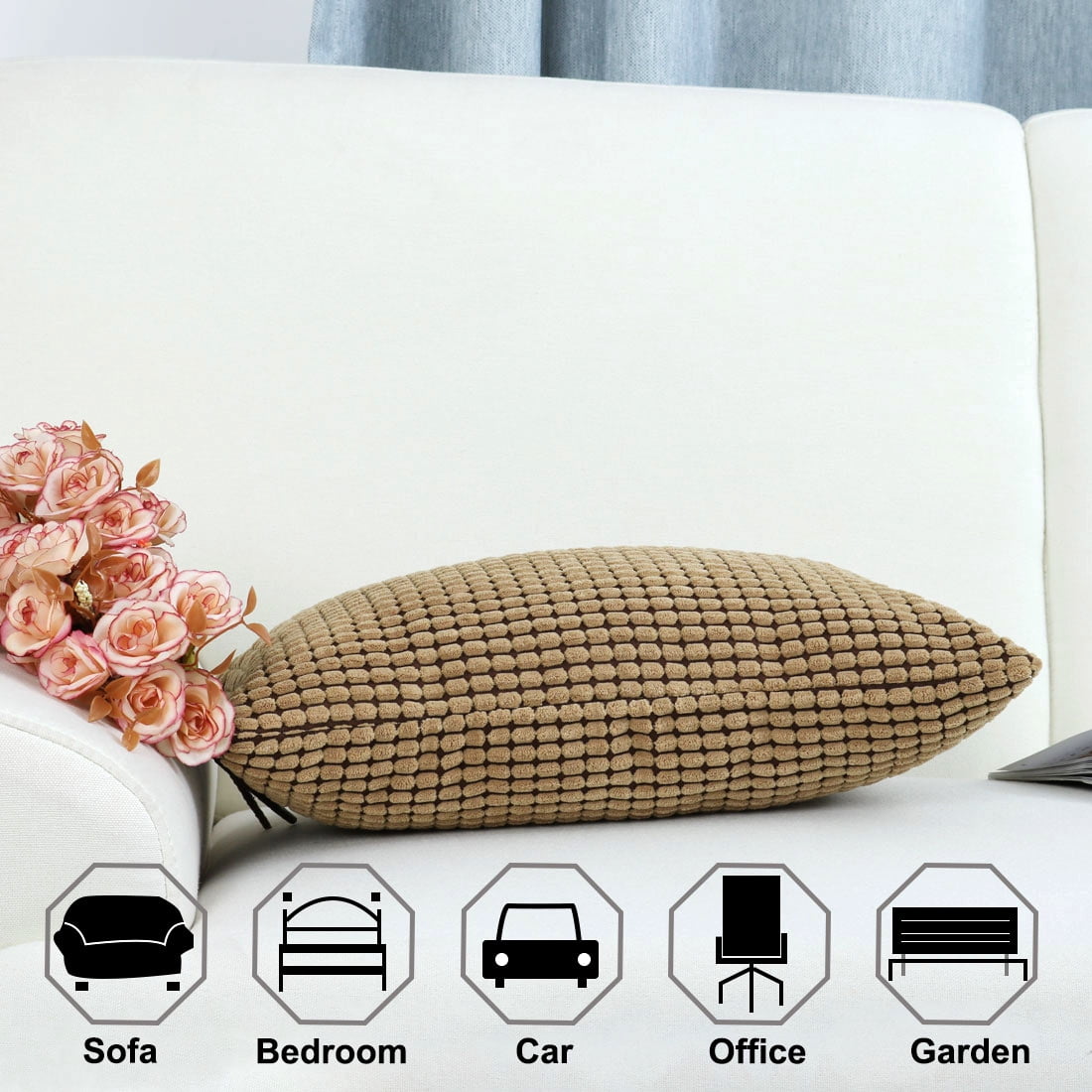 Unique Bargains Texture Solid Decorative Throw Pillow Cover Camel Color 12" x 18"