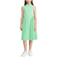 thumbnail image 5 of Girls Green Pleated Midi Dress Sleeveless Mock Neck Casual Play Dress for Kids Ages 8-13,Size 9-10 T, 5 of 6