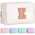 thumbnail image 1 of Bolsa de maquillaje de viaje TOPEAST para mujer - Neceser de viaje de cuero impermeable con inicial personalizada | Regalos de cumpleaños (Blanco perlado E), 1 of 5