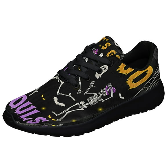 Halloween Dancing Skeleton Let's Go Ghouls Shoes Sneakers Black Size 3.5