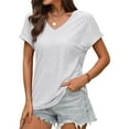 thumbnail image 6 of PNTUTB Women's Lightweight Breathable Solid Color Casual Openwork V Neck Short Sleeve Loose Comfort T Shirts, 6 of 6